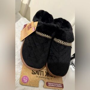 Muk Luks Black Quilted Slippers